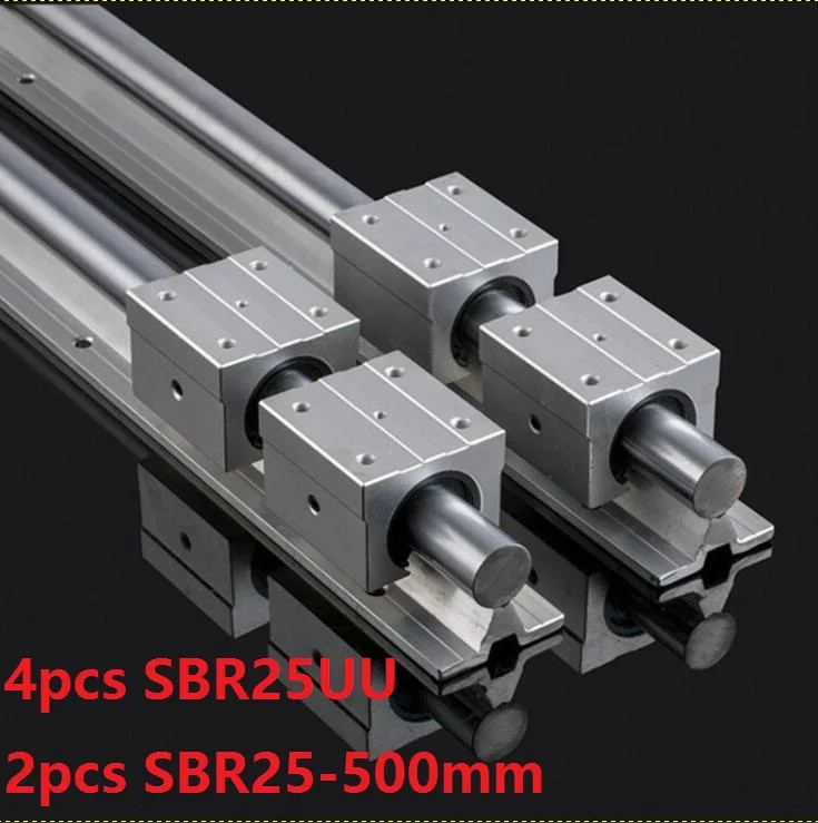 

2pcs SBR25 25mm -L 500mm support rail linear guide + 4pcs SBR25UU linear bearing blocks for CNC router parts linear rail guide