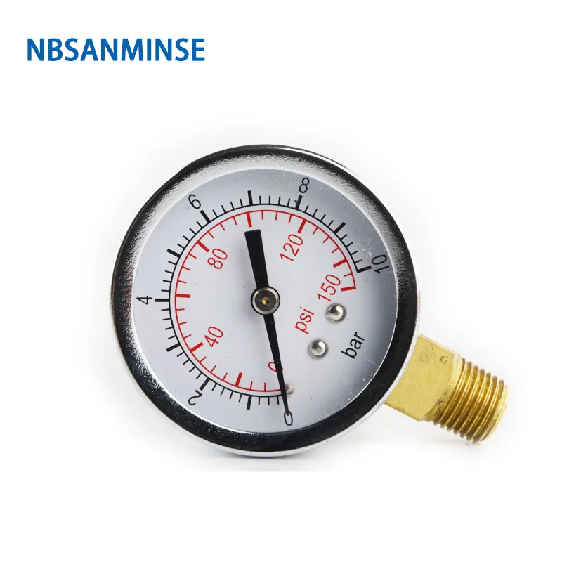 NBSANMINSE SMCB General Purpose Air Pressure Gauge 1/4G / NPT 2 inch 50mm Metal Pressure Gauge 10Bar 150 Psi Pneumatic Air Gauge