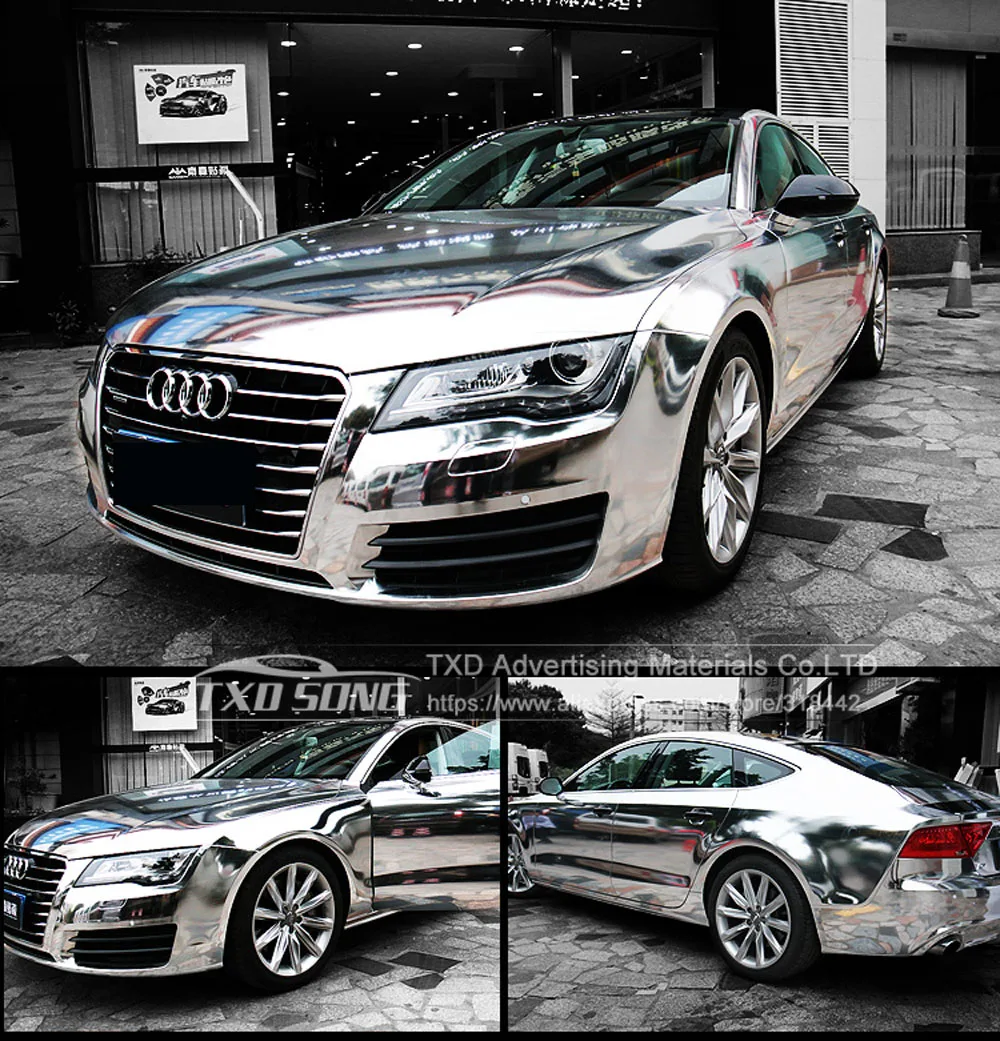60cm*18m/Roll Flexible Silver Chrome Mirror Vinyl Wrap Film Car Sticker Decal Sheet Air Bubble Free Self Adhesive Car Wrapping