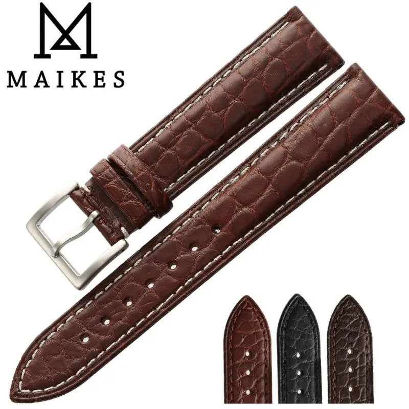 Imagem -05 - Maikes Novos Acessórios de Luxo Couro Genuíno Jacaré Pulseira Relógio Marrom 18 20 21 22 24 mm Crocodilo Pulseira para Iwc