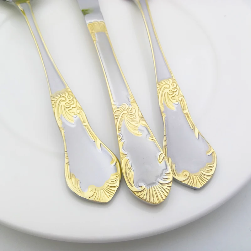 Stainless Steel Fork Knife Spoon Cutlery Set Luxurious Dessert Steak Tableware Gold Silver Vintage Decorative Pattern 4pcs/set