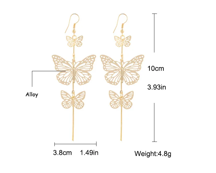 Fashion Boucle D'oreille Femme Pendante Alloy Rock Exaggerated Hollow Butterfly Long Drop Earrings Jewelry Earrings For Women