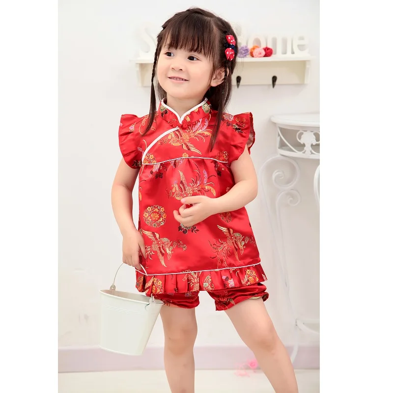 2020 Girls Clothes Suits Chinese Dragon Phoenix Kids Qipao Set New Year Children Birthday Gift Baby Clothing Festive Costumes