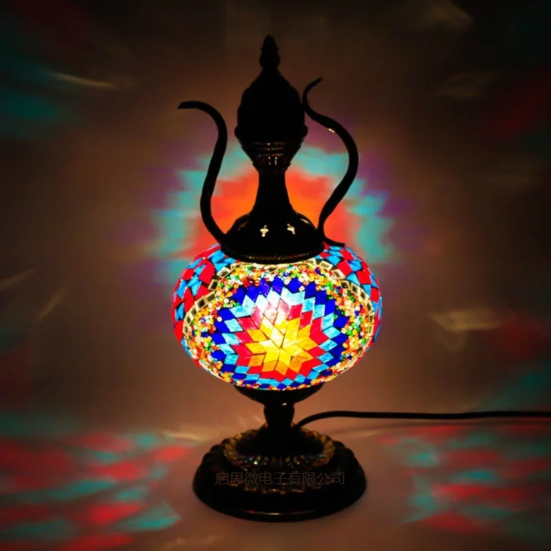 Turkish Mosaic Kettle Table Lamp Vintage Art Deco Handcrafted Lamparas De Mesa Ball Glass Romantic Bed Light Led Night Lampe