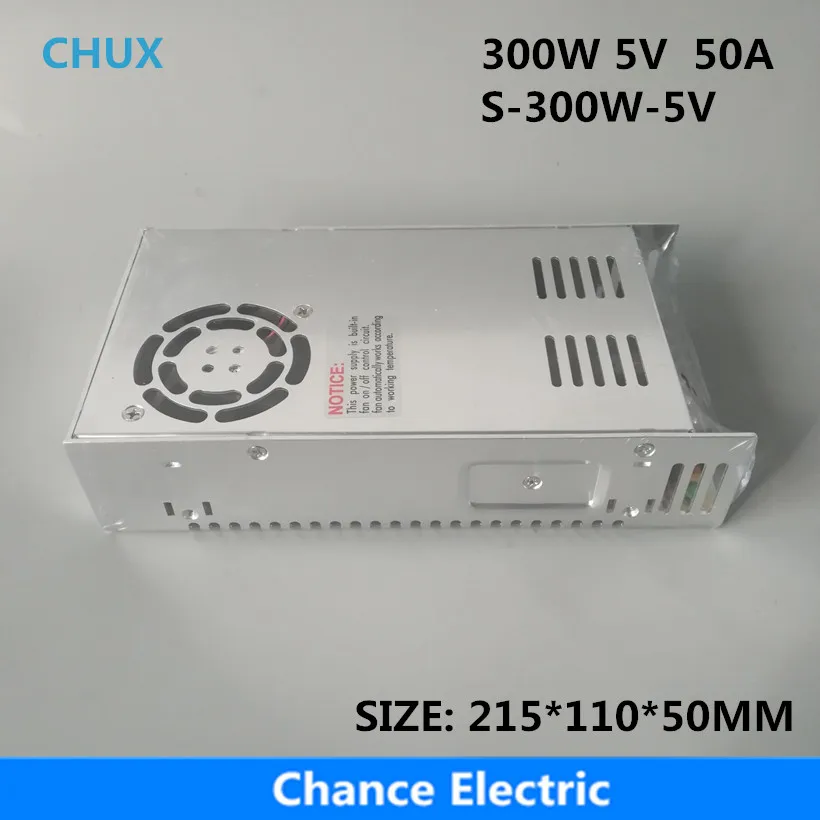 

CHUX 300w 5v Switching Power Supply 50a Single Output 220v Input S-300w-5v With Fan Regulate Ac To Dc Led Switch Smps