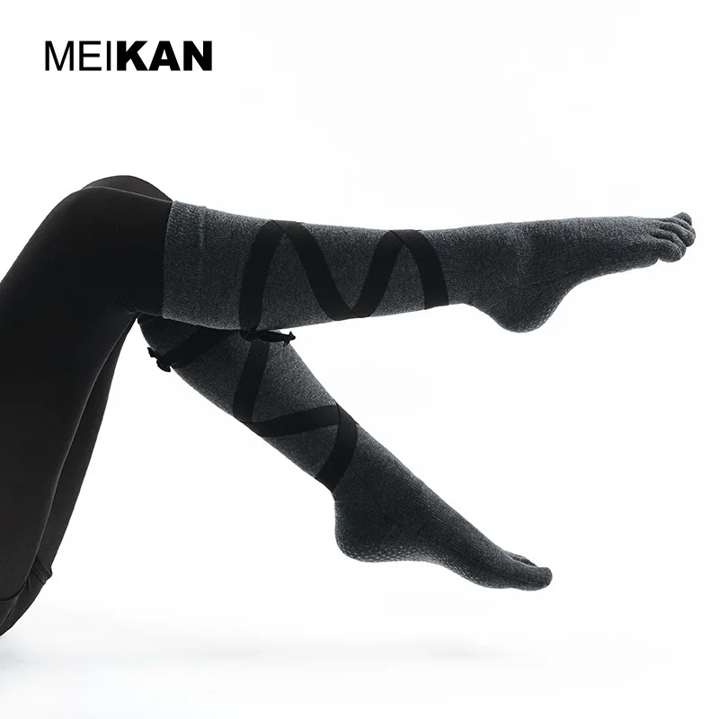 MKYG1809 MEIKANG Brand Women Long Tube Toe Yoga Socks With Strap Silicone Anti-Skid Non-Slip High-Quality Professional Yaga Sox