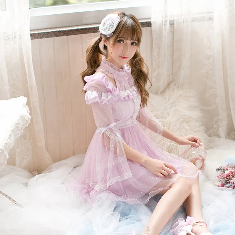 

Princess sweet lolita dress Candy rain dress autumn sweet girl dress, long sleeve grenadine lovely princess dress C22CD7183