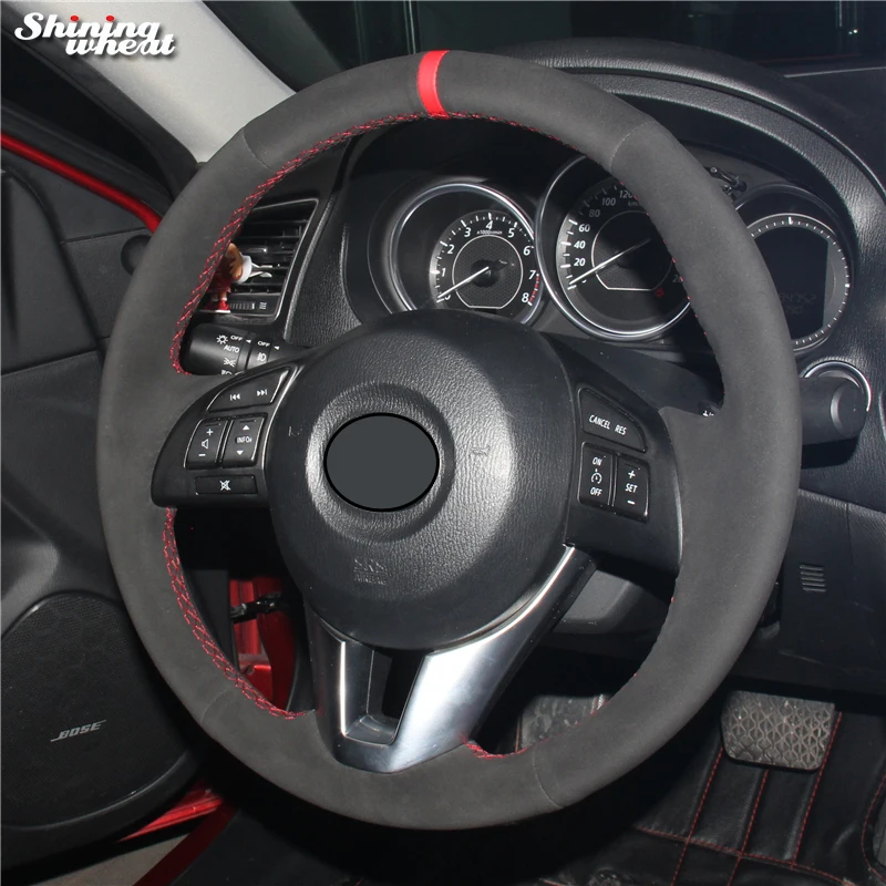 Shining wheat Black Suede Car Steering Wheel Cover for Mazda 3 Axela 2013-2016 Mazda 6 Atenza 2014-2017 Mazda 2 2015-2017 CX-3