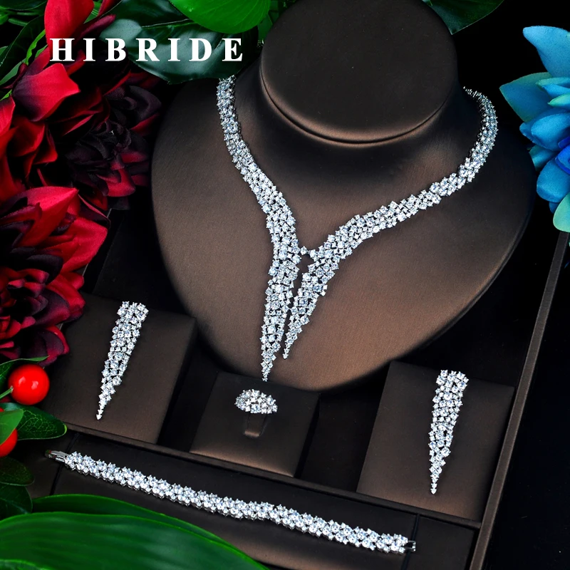 HIBRIDE Luxury Design AAA Cubic Zircon Bridal Jewelry Set Top Quality Brilliant Fashion Engagement Set N-674