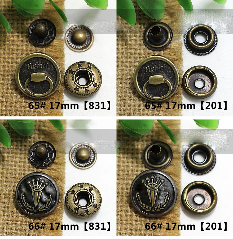 50sets/lot bronze color metal clothing snap button DIY leather craft bag decorative accessories