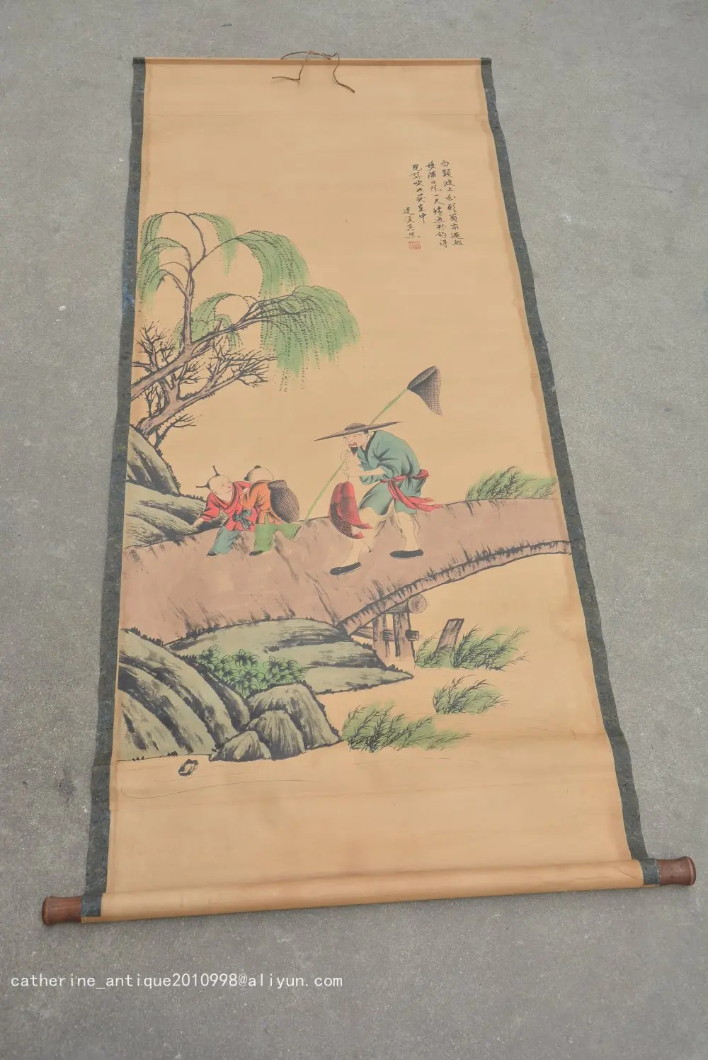 

Rare Hand-painted QingDyansty Chinese vertical axis paintings,Fisherman, free shipping