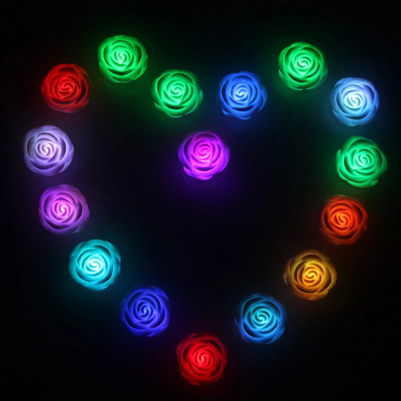 

20pcs/lot New Romantic Colors Changing LED Rose Light Flower Night Candle Lamps for valentine's day wedding party Decoration