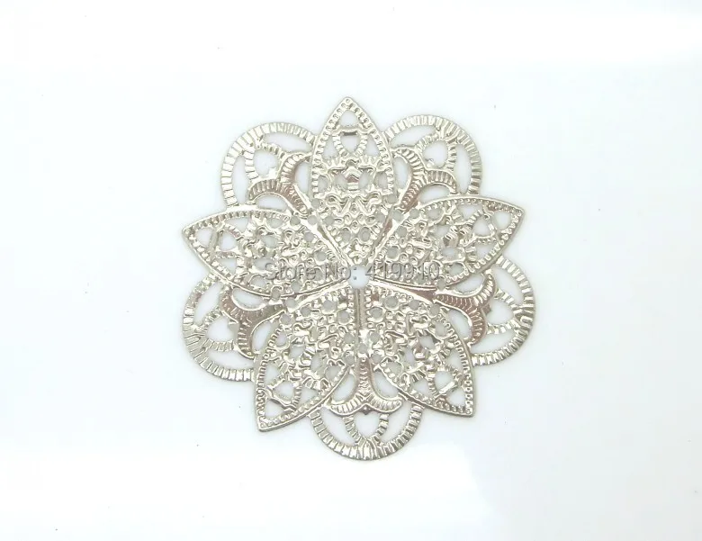 Free shipping-50Pcs Embellishment Findings Filigree Connectors Flower Silver Tone Hollow Gift Decoration DIY 4.5X4.5cm,J0593