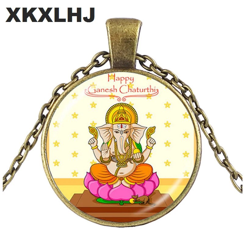 XKXLHJ New Lord Ganesh Necklace God of Fortune Pendant Hindu Elephant Necklace Buddha Meditation Spiritual Jewelry Necklace