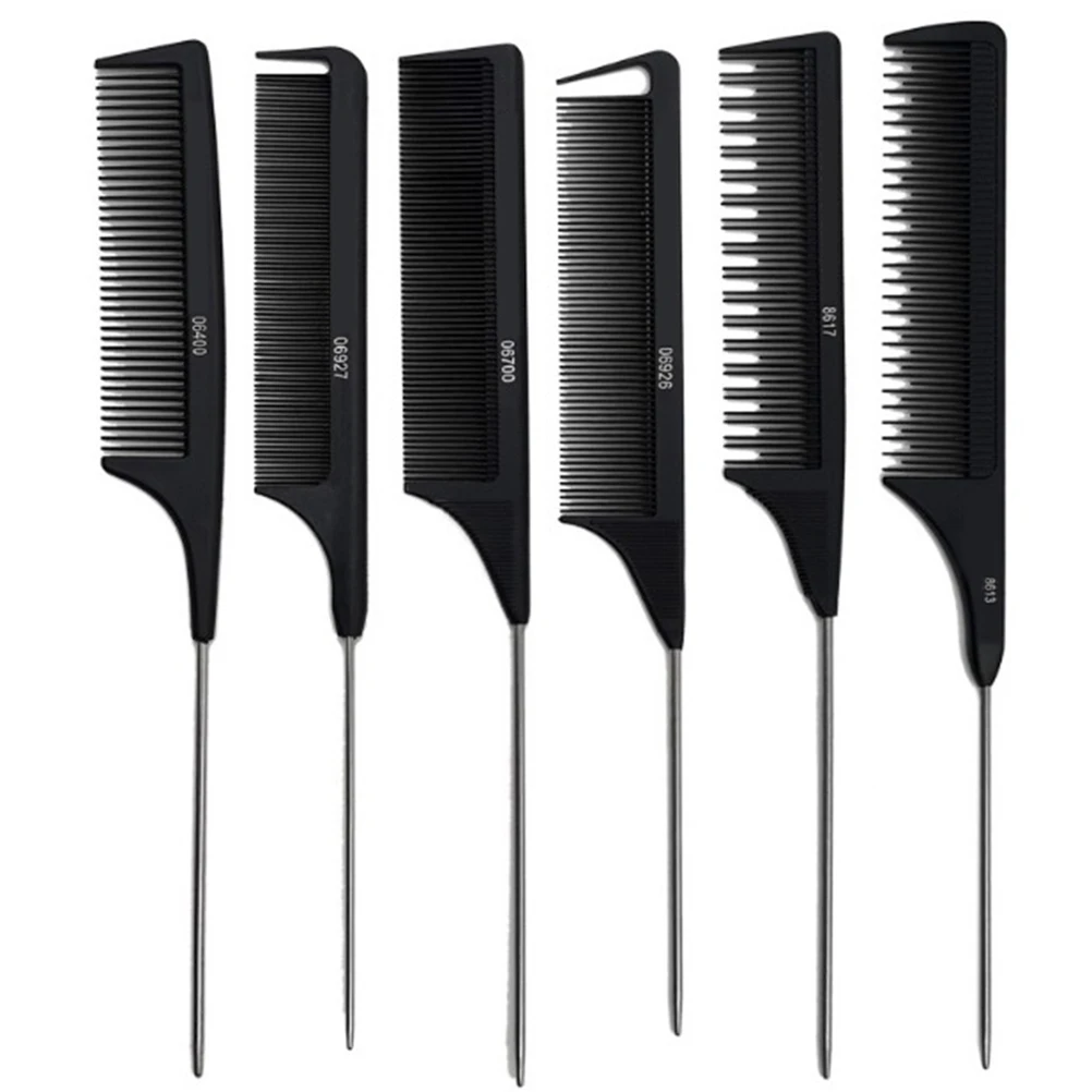 1 Pc New Professional Black Hard Carbon Cutting Comb Heat Resistant Salon Hair Trimmer Brushes Metal Pin Tail Antistatic Comb