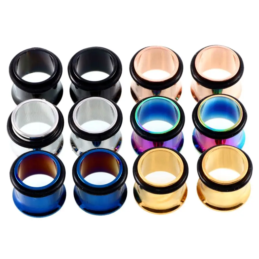 2pcs/lot Steel Ear Taper and Ear Tunnel Plug Mixed Colors Ear Expansion Gauges Ear Taper Stretcher Piercing Body Jewelry 14G-00G