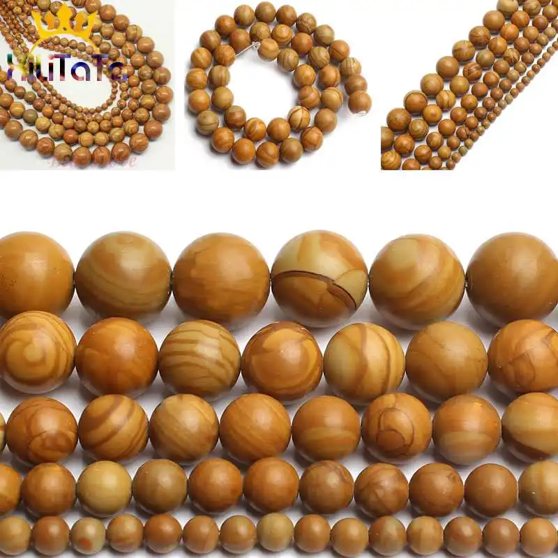 Round Natura Wood Jaspers Stone Beads Yellow Loose Spacer Beads 15\'\' 4/6/8/10/12mm For Jewelry Making DIY Bracelets Necklaces