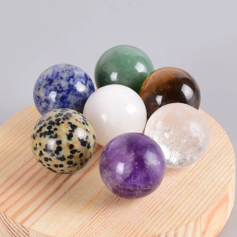 

Crystal Ball Chakra Set 7 PCS Undrilled 25MM Natural Stone Sphere Amethyst Mineral Quartz Tiger Eye Decor Accessory Massage Tool