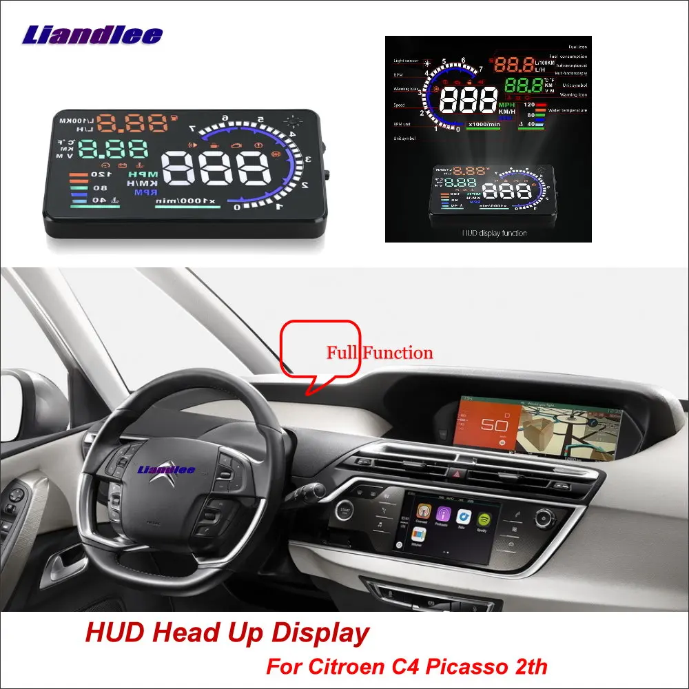 Liandlee Car Head Up Display HUD For Citroen C4 Picasso 2th 2013-2018 Digital Projector Screen Mileage Fuel Consumption Detector