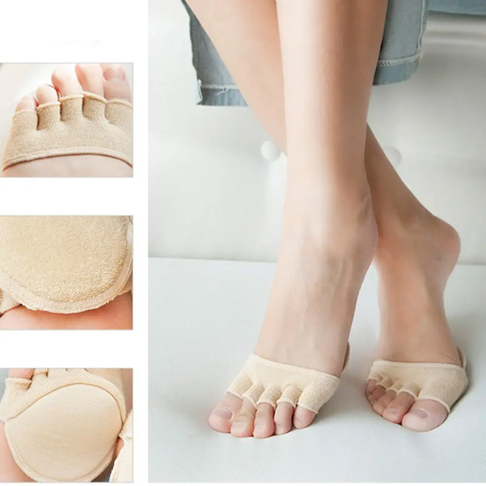 Women Socks Sponge Silicone Anti-slip Lining Open Toe Heelless Liner Sock Invisible Forefoot Cushion Foot Pad Cotton Socks