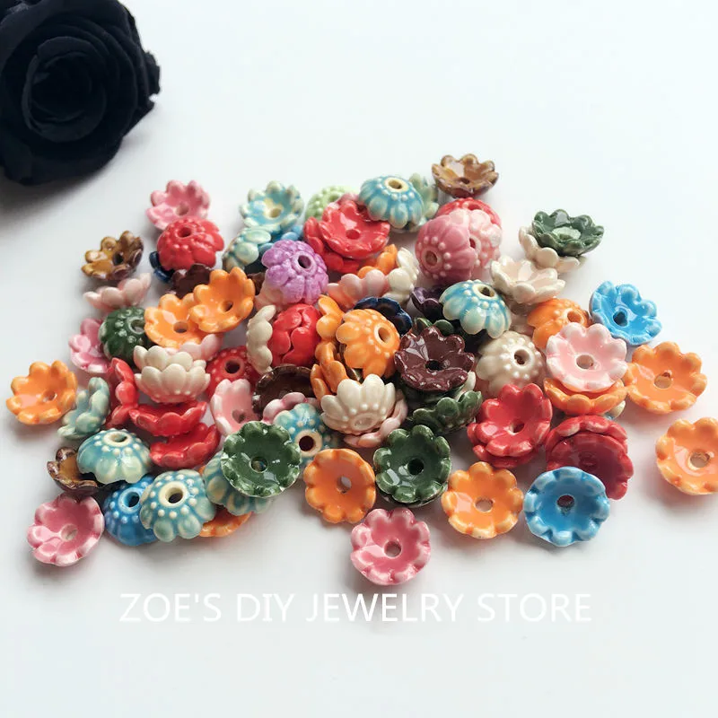 10MM 100Pcs/Pack Handmade Mix Colors Flower China Ceramic Porcelain Bead Caps Jewelry Findings Jewellery Accessories