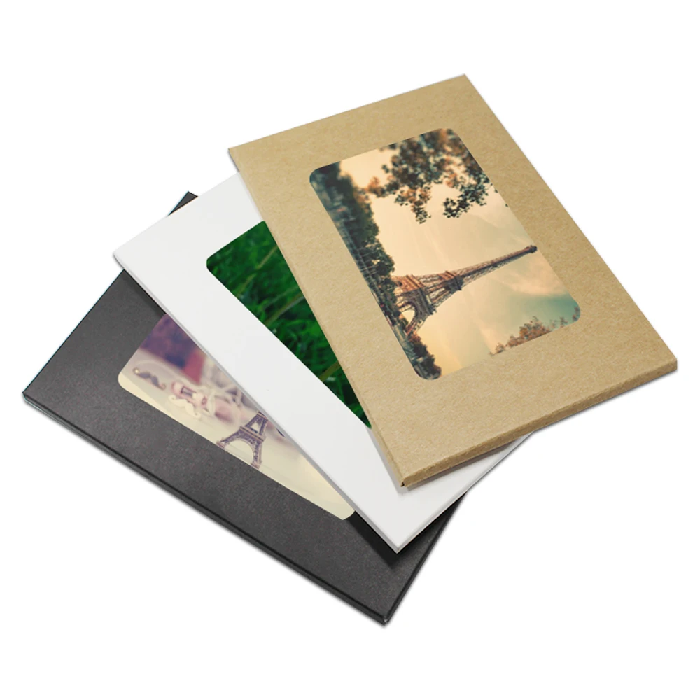 

50Pcs/ Lot 10.2*15.5+0.5cm Universal Kraft Paper Window Pack Box For Photo, Postcard Card Packing Kraft Paper Boxes With Window