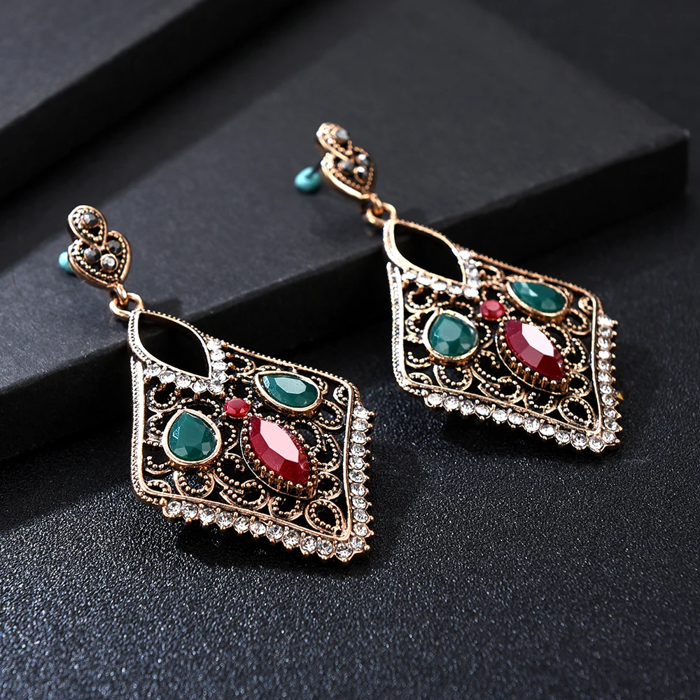 Indian Earrings Antique Gold Color Long Woman Boho Ethnic Earring Big Chandelier Rrystal Earrings Brincos Wedding Decorations