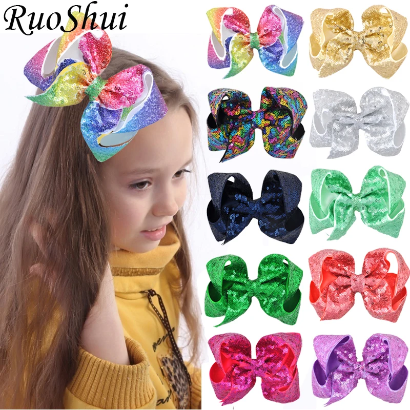 6 Inch/8 Inch Große Pailletten Grosgrain-Band Haar Beugt mit Alligator Clips Mädchen Kinder Haarspange Bunte Bowknot Haar zubehör