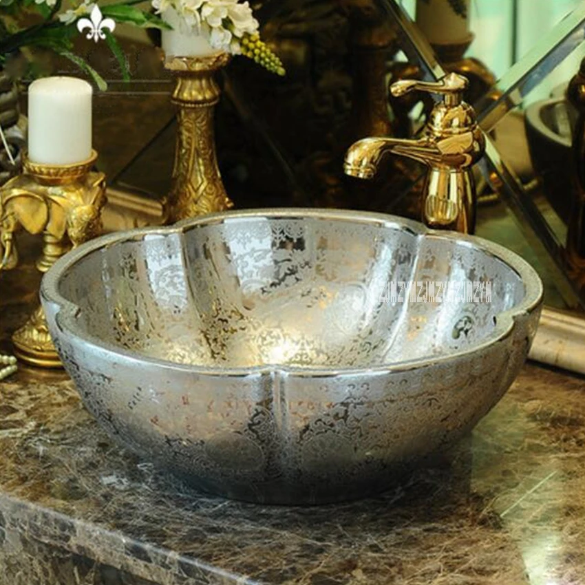 European Style Ceramic Above Counter Basin Bathroom Wash Basin High-quality Household Art Bathroom Sink Countertop Basin yins230