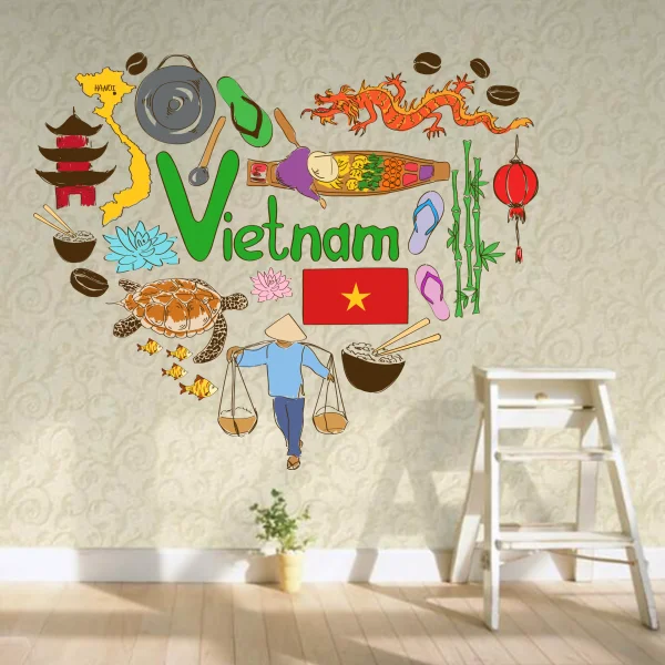 

Vietnam Illustration Travel The Word Landmark Wall Sticker Wedding Decor Vinyl Waterproof Wall Sticker Wallpaper Wall Decal