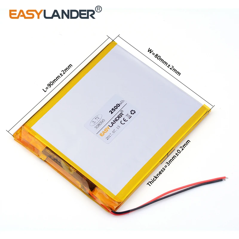 

10pcs /Lot XHR-2P 2.54 308090 3.7V 2500mAh Rechargeable Lithium Li-ion Polymer Battery For Tablet computer