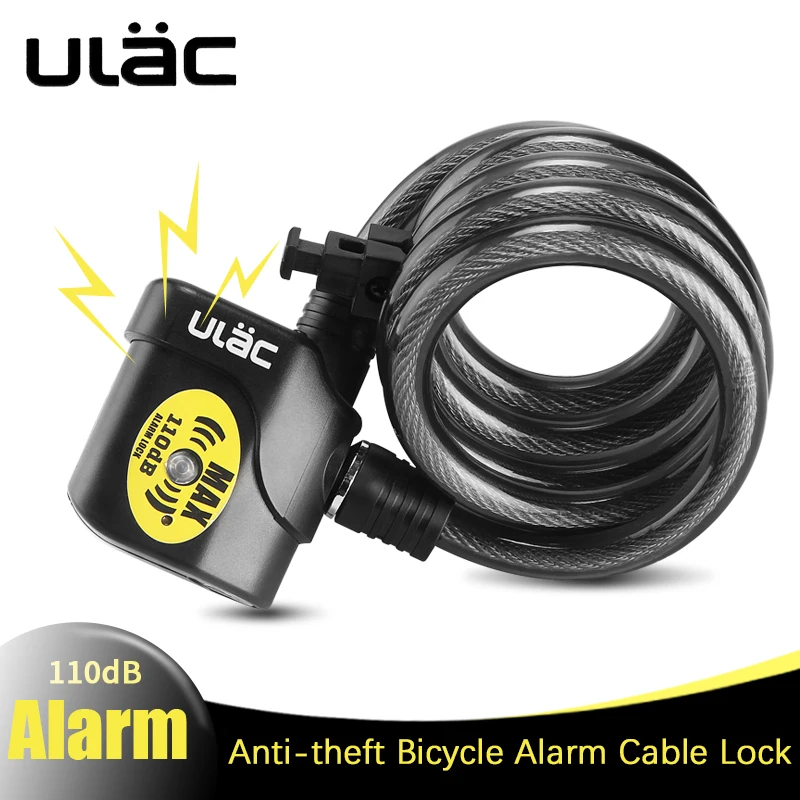 ULAC Alarm Lock For Bicycle Motorcycle Steel Cable Bike Lock Cycling Bike Cable Lock Anti-theft Security Wire Bicycle Lock Alarm