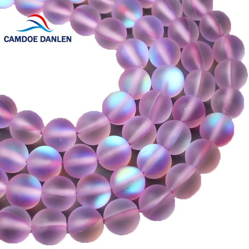 

CAMDOE DANLEN Austria Purple Crystal Frosted Glitter MoonStone Round Beads 6 8 10 12MM Fit Diy Beads Jewelry Making Wholesale