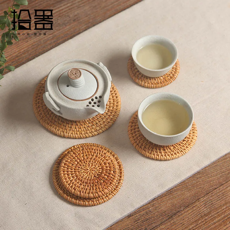 

6pcs Handmade Rattan Cup Coaster Cup Mat Kung Fu Coffee Tea set Accessories Cushion Table Placemats Saucer Pads Tea Cup Holder