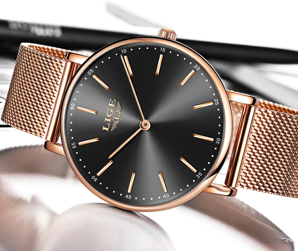 2023 lige neue roségold frauen uhr business quarzuhr damen top marke luxus weibliche armbanduhr mädchen uhr relogio feminin