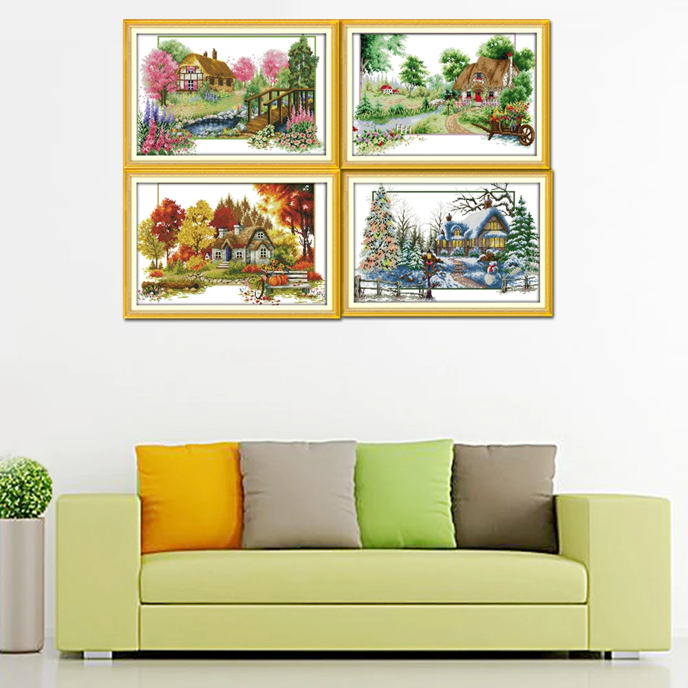 Counted Cross Stitch Kit Dome Spring Summer Autumn Winter Comes Four Seasons Season Comes House Set Cross-Stitch Kits Home Town