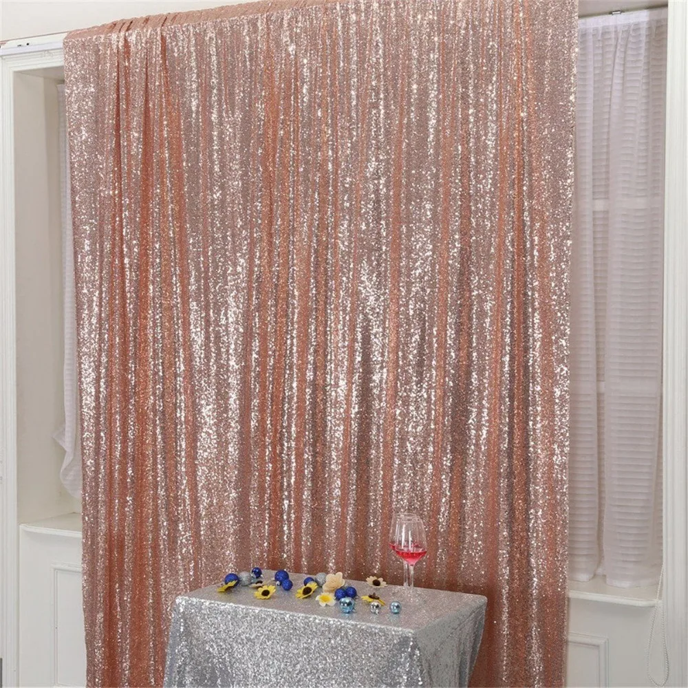 Rose Gold Sequin Backdrop Photography & Photo Booth Wedding Curtain Background with Rod Pocket 5ft x6ft, 8ftx8ft,10ftx10ft CR-87