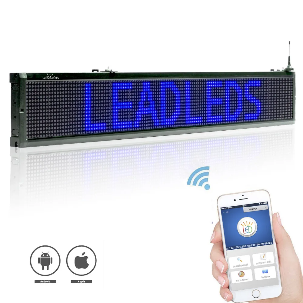 40X9 inch Blue ios Wifi LED sign wireless and usb programmable rolling information 16x 128 dots  indoor led display