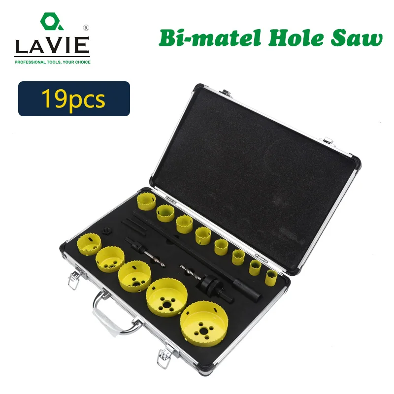 LAVIE 19pcs Bi Metalen Gatenzaag Kit Blade Boren Tool Arbor Pilot Boor Set voor Hout Metaal Timmerman loodgieter DB04037