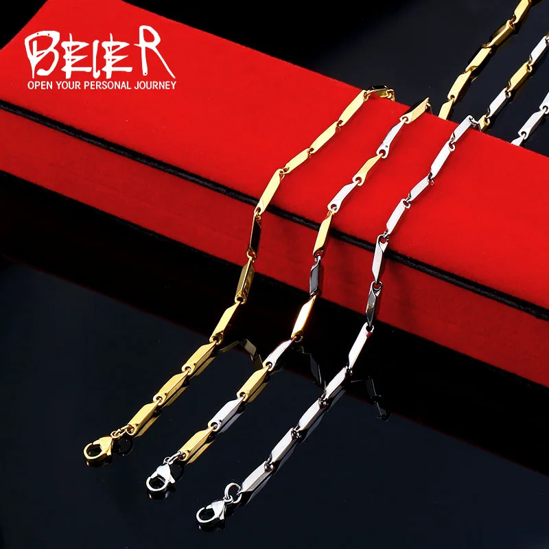 BEIER Wholesale Cheap Man\'s Fashion Jewelry Stainless Steel Seeds For Woman Unisex Cool Chain Steel/gold color Necklace BN1024