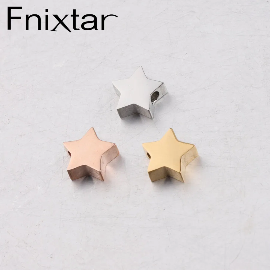 Fnixtar Small Star Charms Bead 1.8mm Hole Beads Mirror Polished Stainless Steel DIYAccessories Supplier 7.7*8mm 20piece/lot