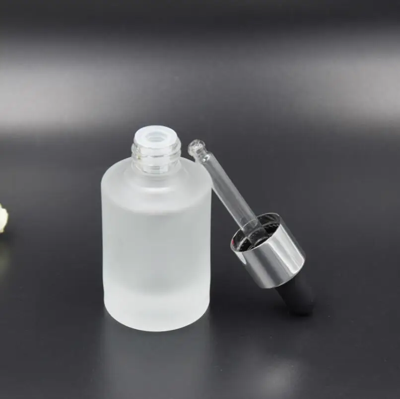 Wholesale 30ml frosted glass dropper bottle with silver cap, 30cc glass liquid bottles cosmetic container LX1037