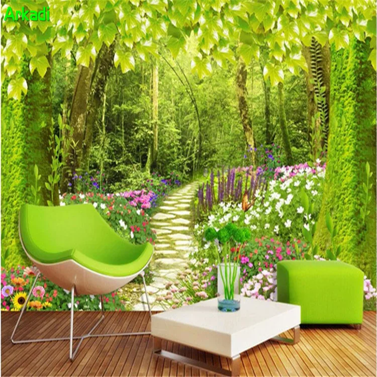 

Custom wall mural children's room sofa television back wallpaper path flowers fresh garden fresco restaurant tea shop bar flower