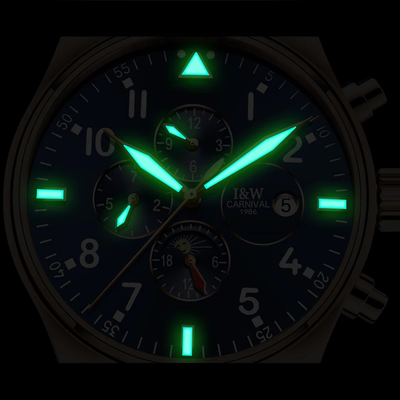 Switzerland I&W Carnival Brand Luxury Automatic Mechanical Men\'s Watches High Luminous Multi-function Waterproof Clock 8764G-2
