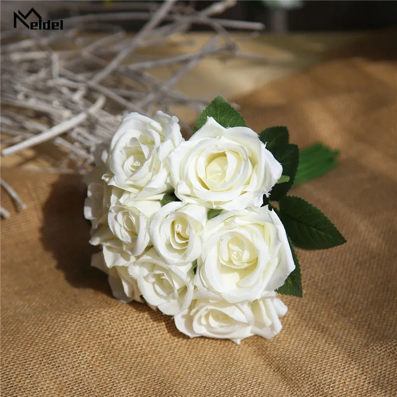 Meldel เจ้าสาวงานแต่งงานดอกไม้ประดิษฐ์ Rose Peony 7 หัวดอกไม้สีชมพูเพื่อนเจ้าสาว Bouquet DIY งานแต่งงานอุปกรณ์