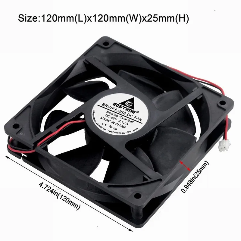 

10 Pieces Gdstime DC 12cm 120mm x 25mm 48V Ball Bearing 120x120x25mm Computer PC Case Cooling Fan 48V