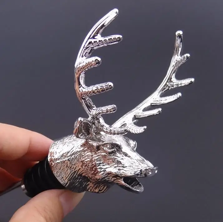 

Alloy Deer Head Wine Bottle Cork Pourer Stopper Deer Stag Wine Pourer Aerator With Silicone Rubber Barware Decor Tools