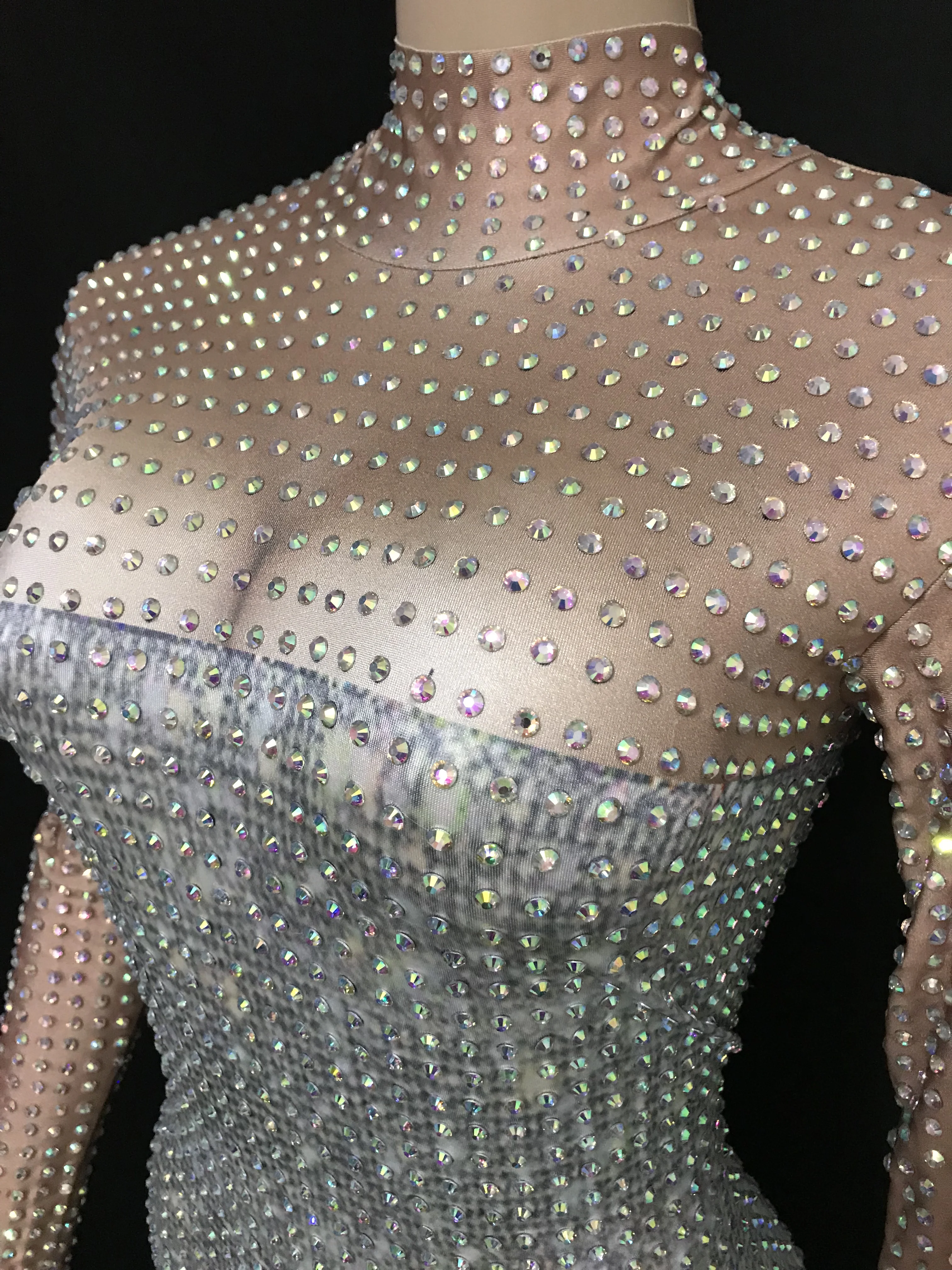 แฟชั่น Rhinestone แขนยาว Sparkly Jumpsuit เซ็กซี่ชุดเวทีปาร์ตี้ฉลองผู้หญิงเต้นรำ Bodysuit ชุด Leggings