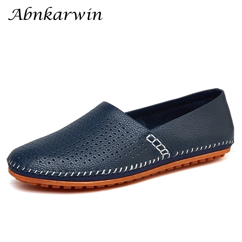 Summer Breathable Slip On Men Leather Casual Shoes Loafers Moccasins Driving Shoes Plus Size 49 50 Handmade Soft