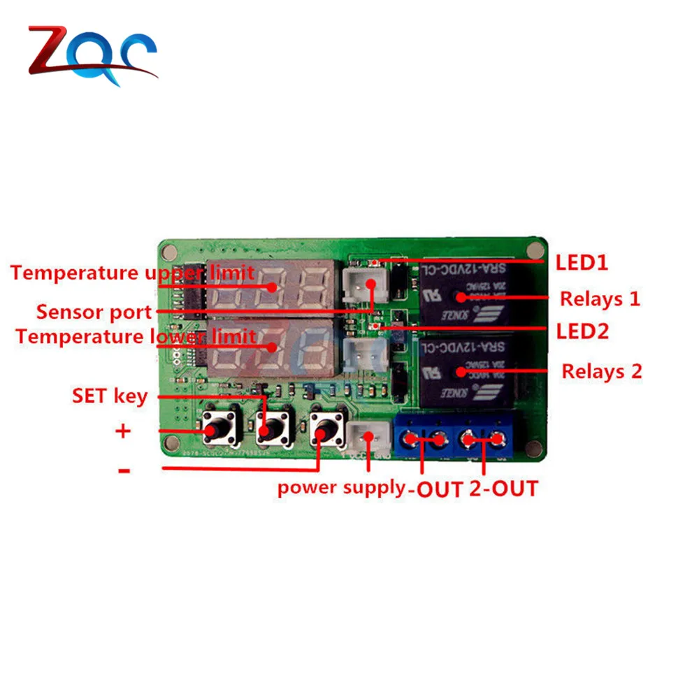 DC 12V Dual LED Digital Display Thermostat Temperature Controller Regulator Alarm Switch Control Waterproof NTC Sensor Module